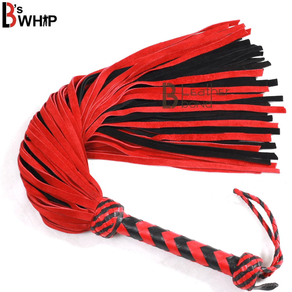 ❤️🖤  50 Falls Real Genuine Cow Hide Suede Leather Flogger Red & Black Heavy Duty Thuddy Whip