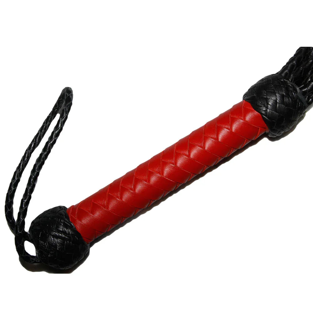 Real Cowhide Leather Cat-o-Nine Tails Flogger 9 Braided Red Rose Falls | Heavy Duty BDSM Whip