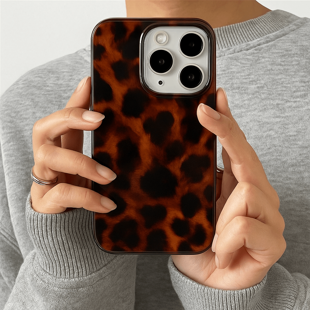 Retro Amber Laser Texture Phone Case – Leopard Print Shockproof Soft Back Cover