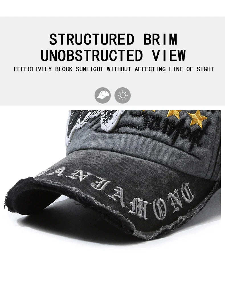 Retro Distressed Letter Embroidery Baseball Cap | Unisex Casual Cotton Hat