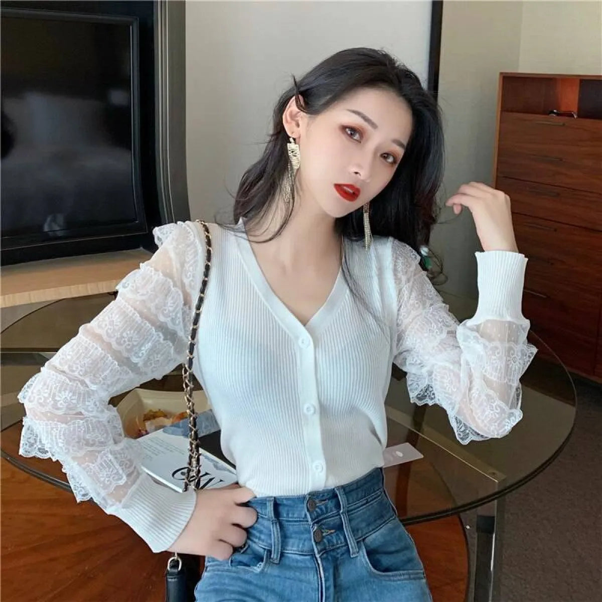 Ruffled Knitted Cardigan