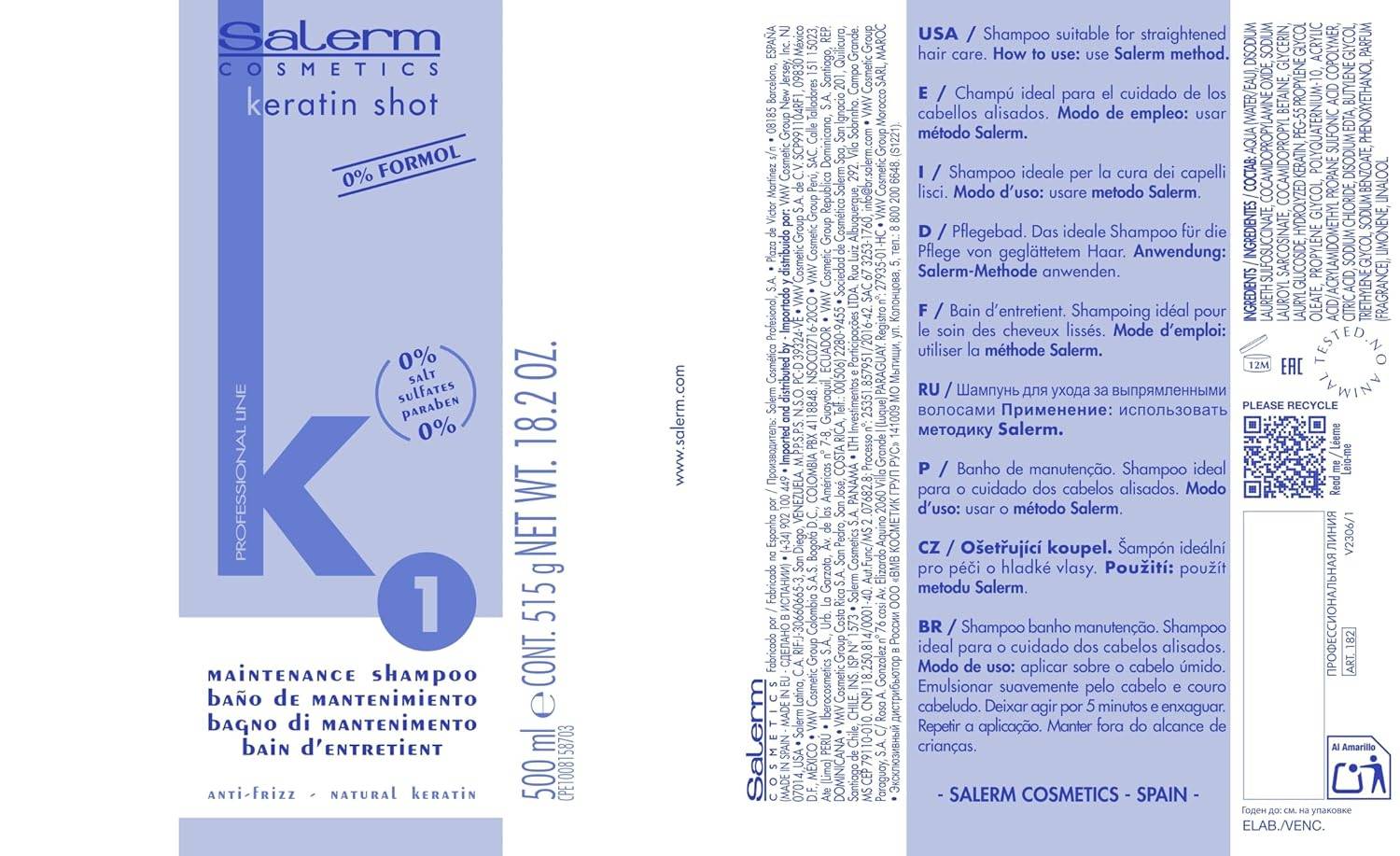 SALERM - Keratin Shot - Sulfate-Free Shampoo 18 oz