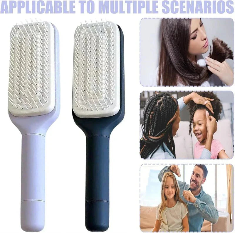 Self-Cleaning Retractable Hairbrush – Anti-Static Scalp Massage Comb