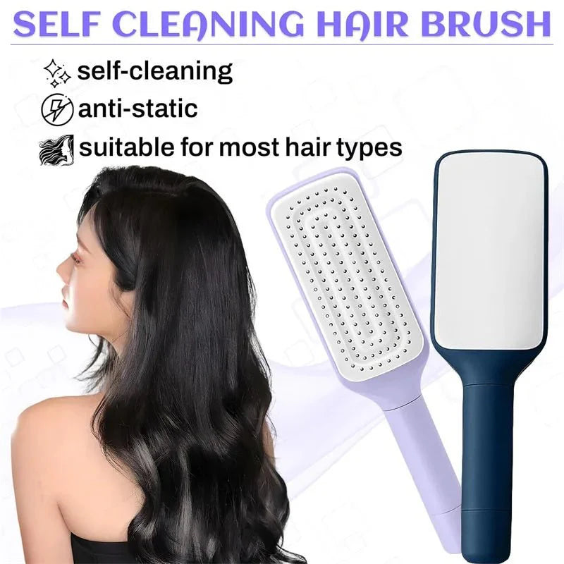 Self-Cleaning Retractable Hairbrush – Anti-Static Scalp Massage Comb