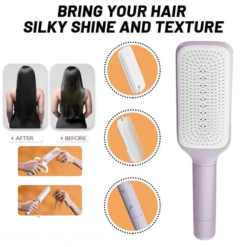 Self-Cleaning Retractable Hairbrush – Anti-Static Scalp Massage Comb