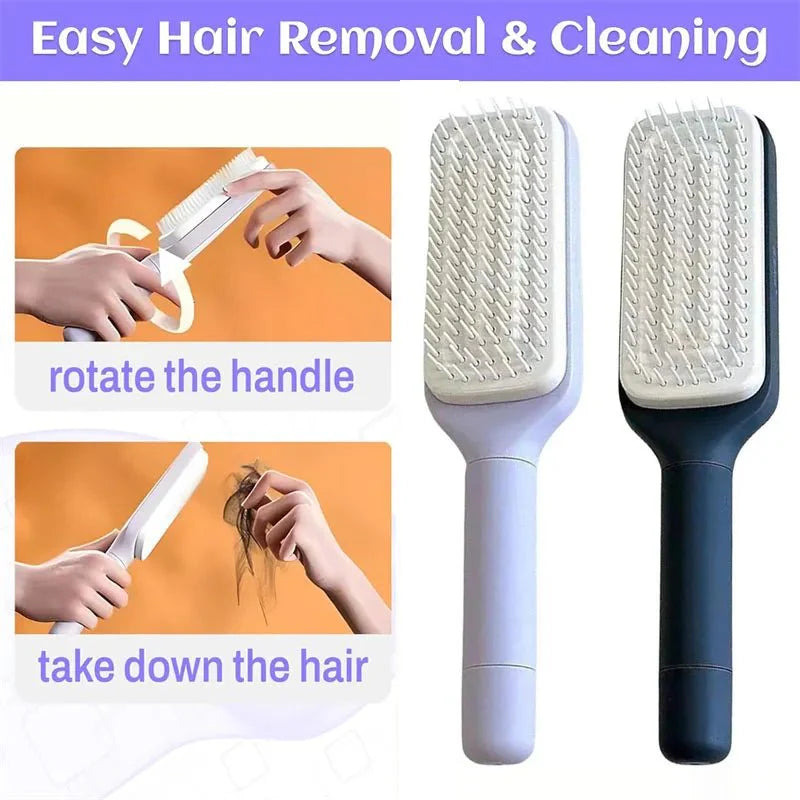 Self-Cleaning Retractable Hairbrush – Anti-Static Scalp Massage Comb