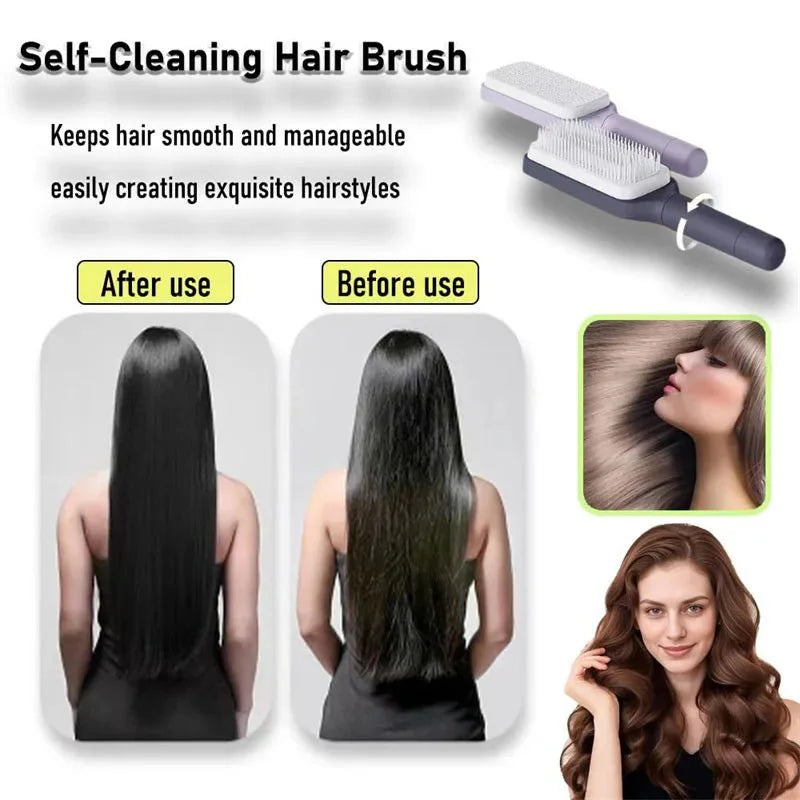 Self-Cleaning Retractable Hairbrush – Anti-Static Scalp Massage Comb