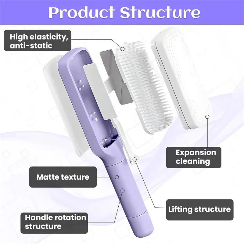 Self-Cleaning Retractable Hairbrush – Anti-Static Scalp Massage Comb