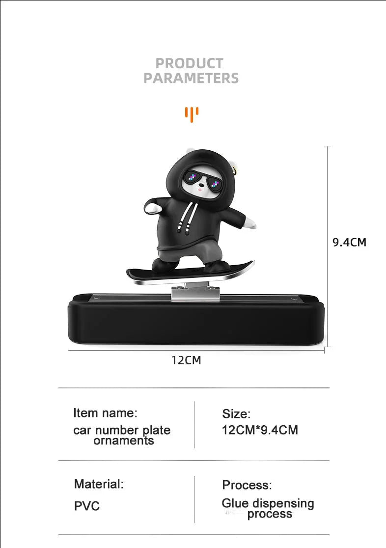 Skateboard Bear Dashboard Car Ornament | Magnetic Parking Number Plate & Cartoon Car Decoration