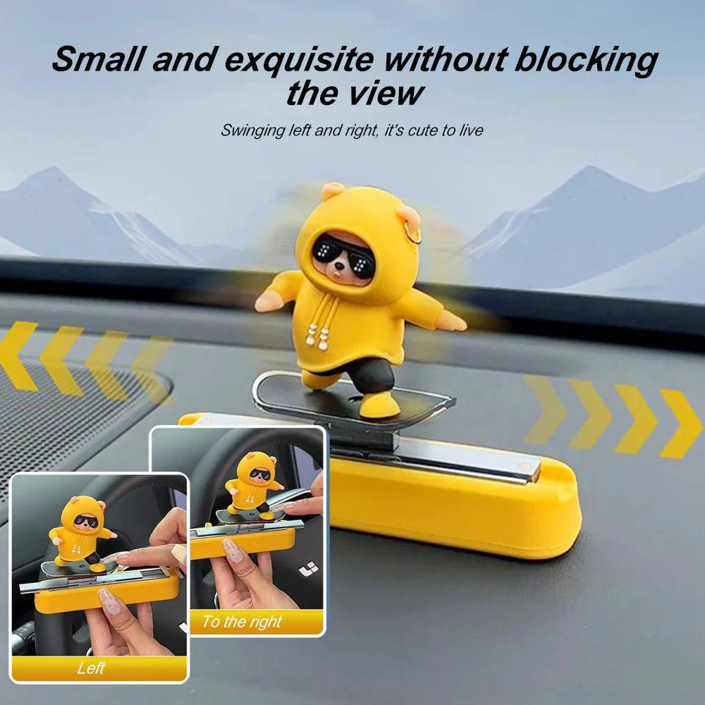 Skateboard Bear Dashboard Car Ornament | Magnetic Parking Number Plate & Cartoon Car Decoration