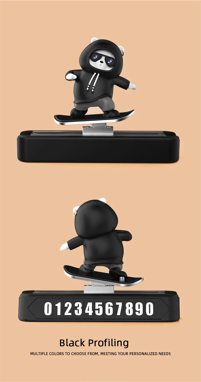Skateboard Bear Dashboard Car Ornament | Magnetic Parking Number Plate & Cartoon Car Decoration
