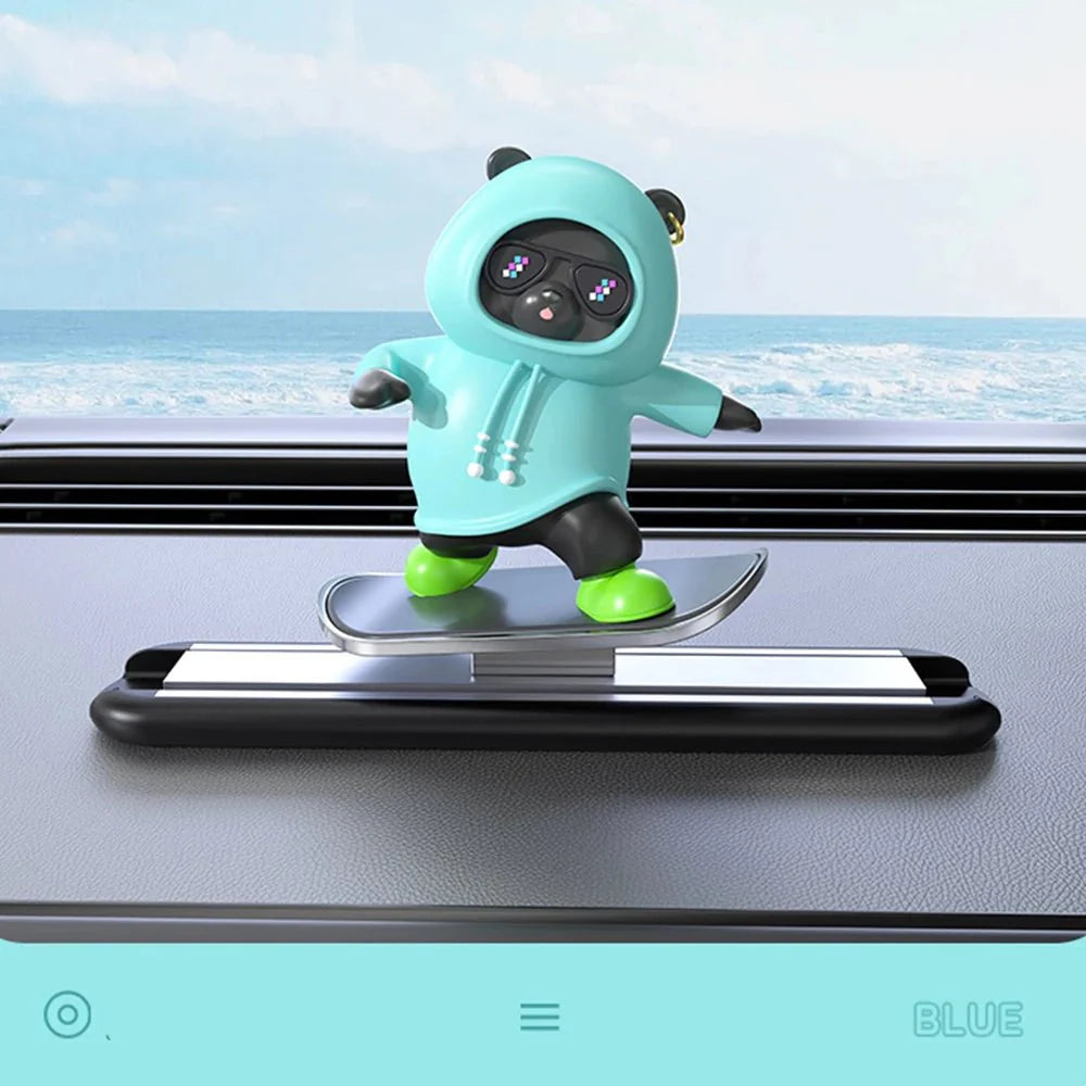 Skateboard Bear Dashboard Car Ornament | Magnetic Parking Number Plate & Cartoon Car Decoration