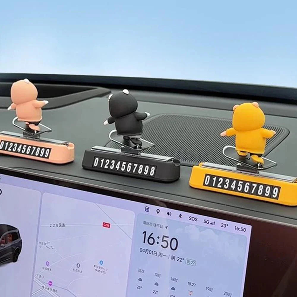 Skateboard Bear Dashboard Car Ornament | Magnetic Parking Number Plate & Cartoon Car Decoration