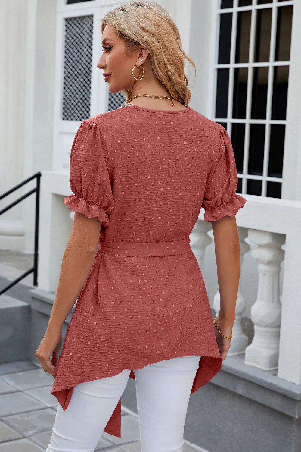 Solid color V-neck lace patchwork loose short sleeved dress