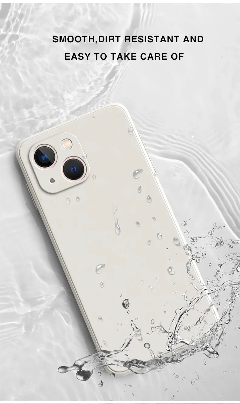 Square Liquid Silicone Phone Case – Full Coverage Shockproof Camera Protective Cover