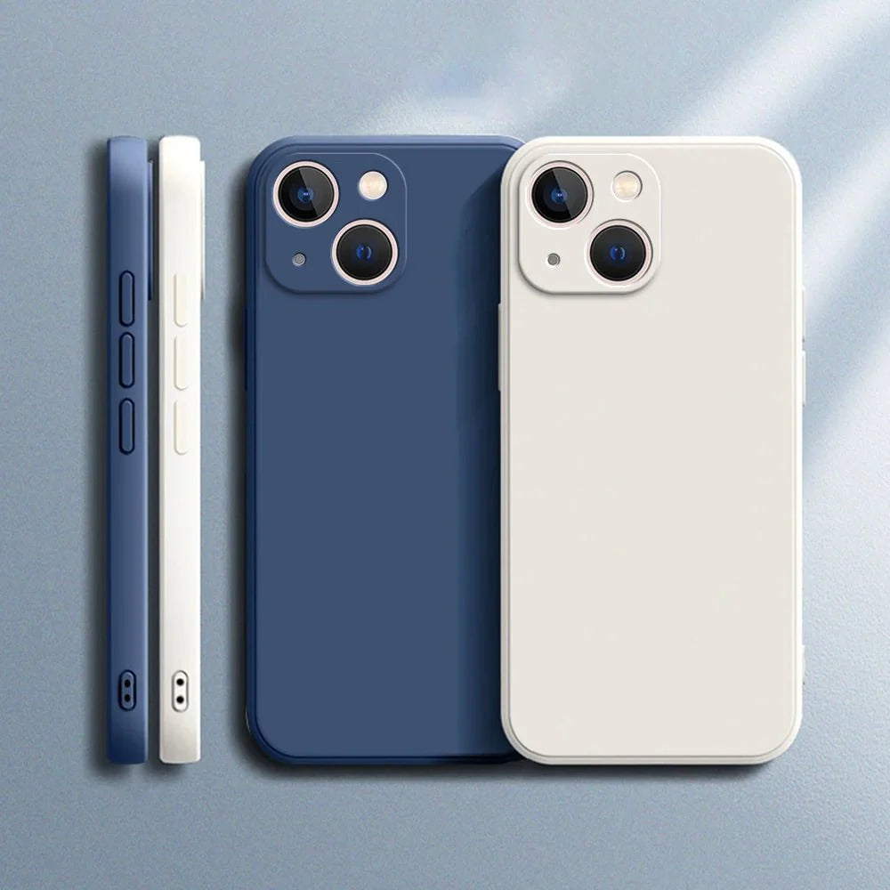 Square Liquid Silicone Phone Case – Full Coverage Shockproof Camera Protective Cover