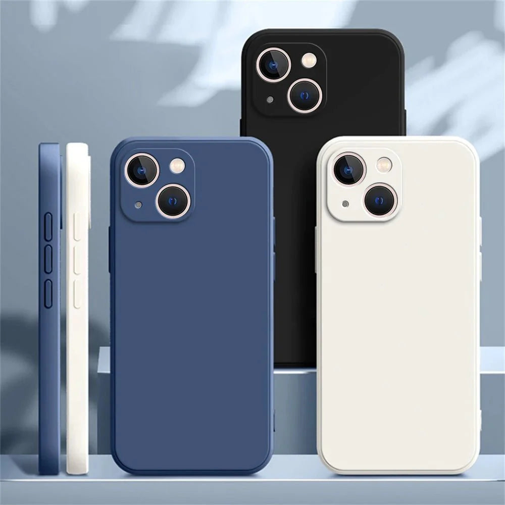 Square Liquid Silicone Phone Case – Full Coverage Shockproof Camera Protective Cover
