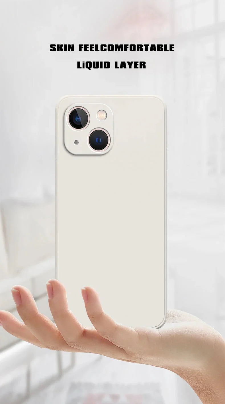 Square Liquid Silicone Phone Case – Full Coverage Shockproof Camera Protective Cover