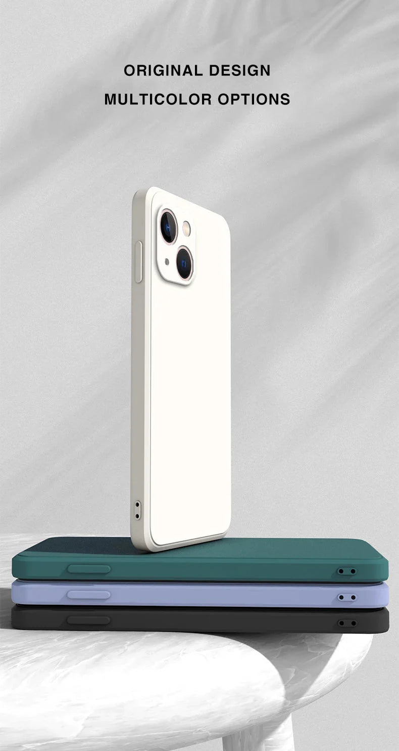 Square Liquid Silicone Phone Case – Full Coverage Shockproof Camera Protective Cover