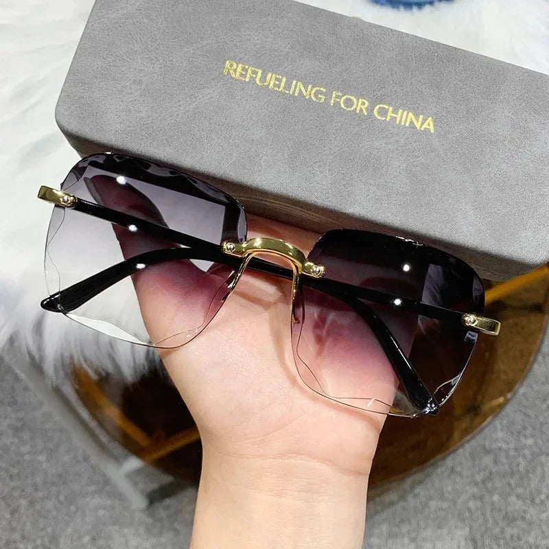 Square Rimless Sunglasses | Gradient UV Protection Fashion Shades