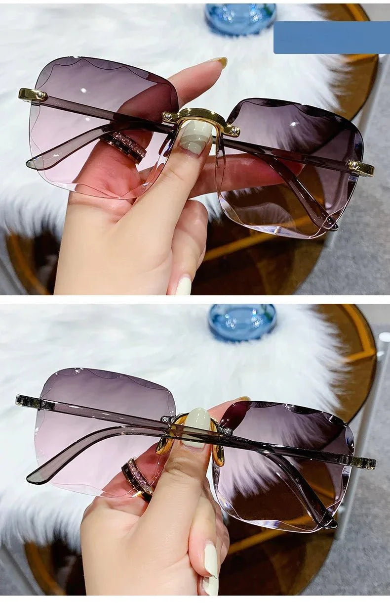 Square Rimless Sunglasses | Gradient UV Protection Fashion Shades