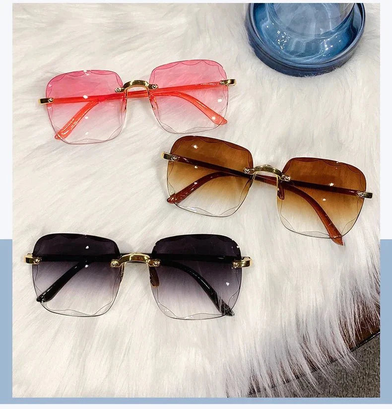 Square Rimless Sunglasses | Gradient UV Protection Fashion Shades