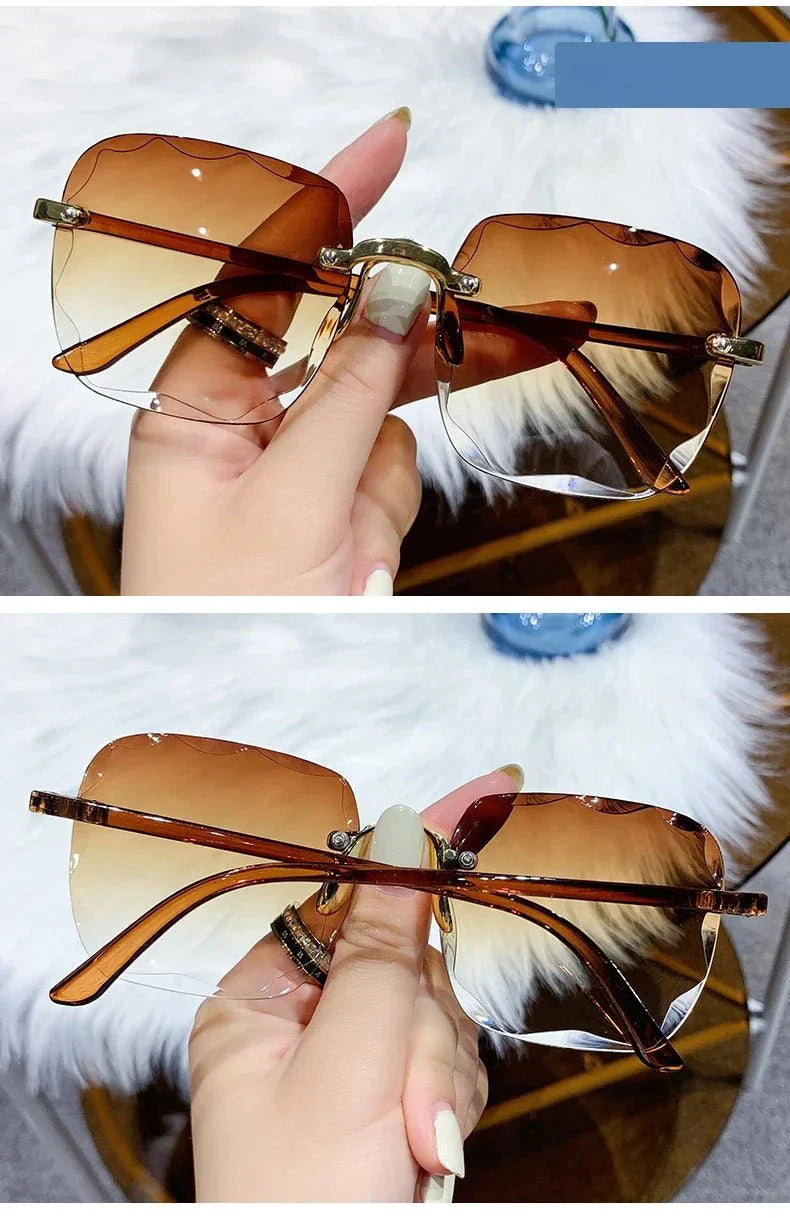 Square Rimless Sunglasses | Gradient UV Protection Fashion Shades