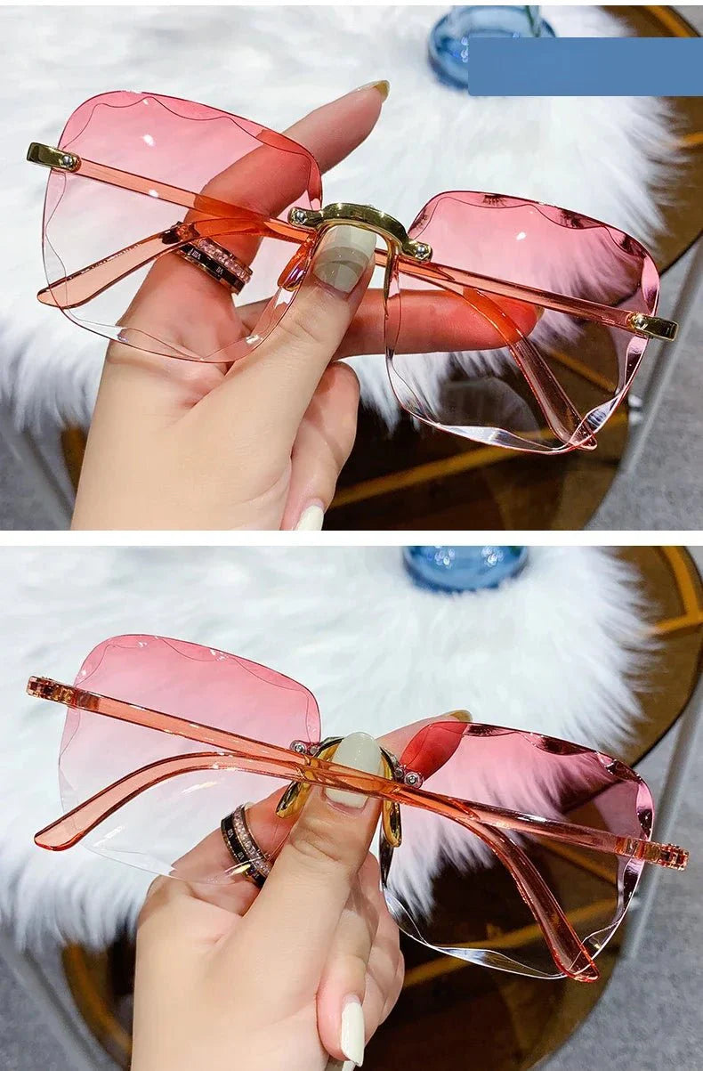 Square Rimless Sunglasses | Gradient UV Protection Fashion Shades