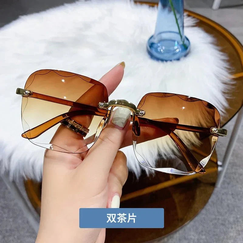 Square Rimless Sunglasses | Gradient UV Protection Fashion Shades