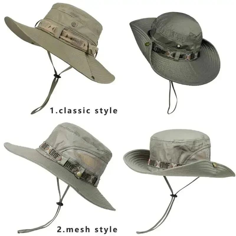 Summer Men Bucket Hat Outdoor UV Protection Wide Brim Panama Safari