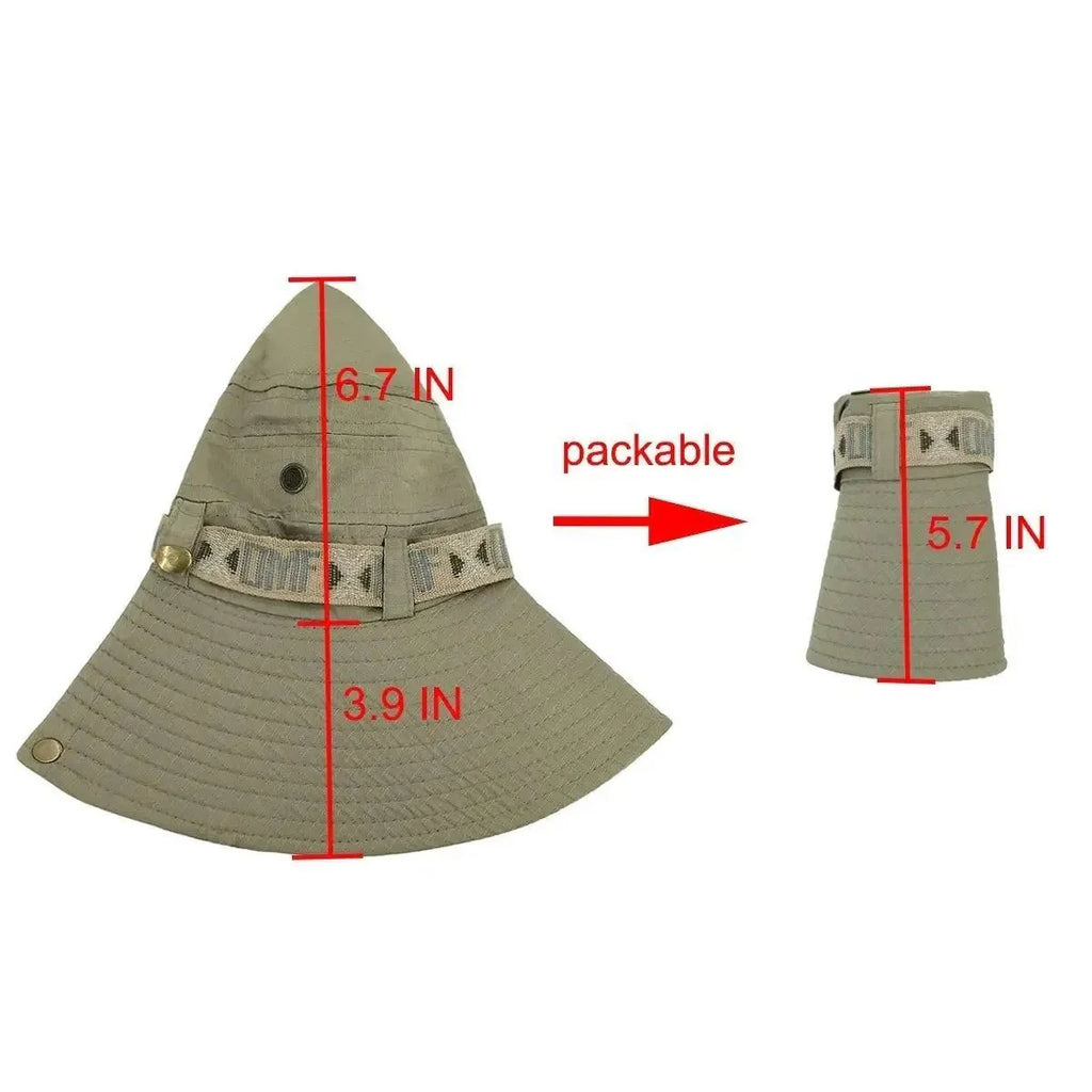 Summer Men Bucket Hat Outdoor UV Protection Wide Brim Panama Safari