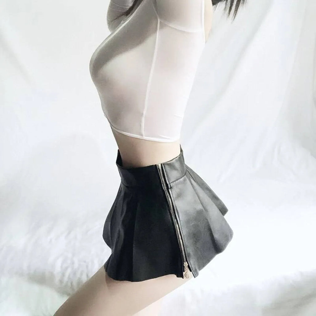 Super Mini Pleated PU Leather Skirt
