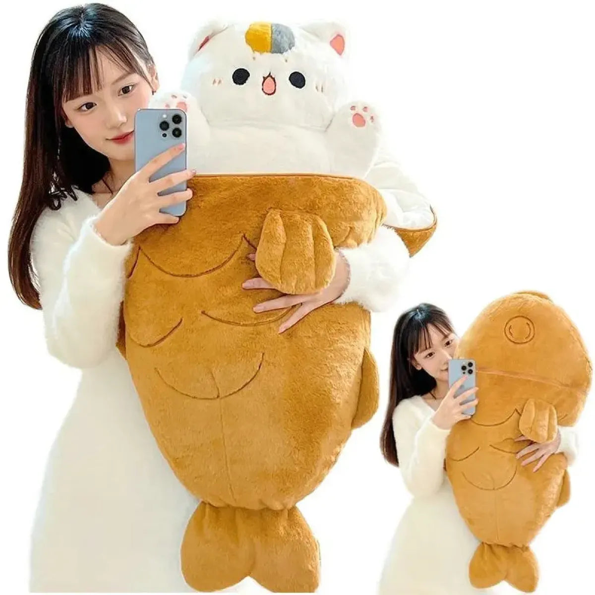 Kawaii Taiyaki Cat Plush Pillow – 80cm Soft Stuffed Animal