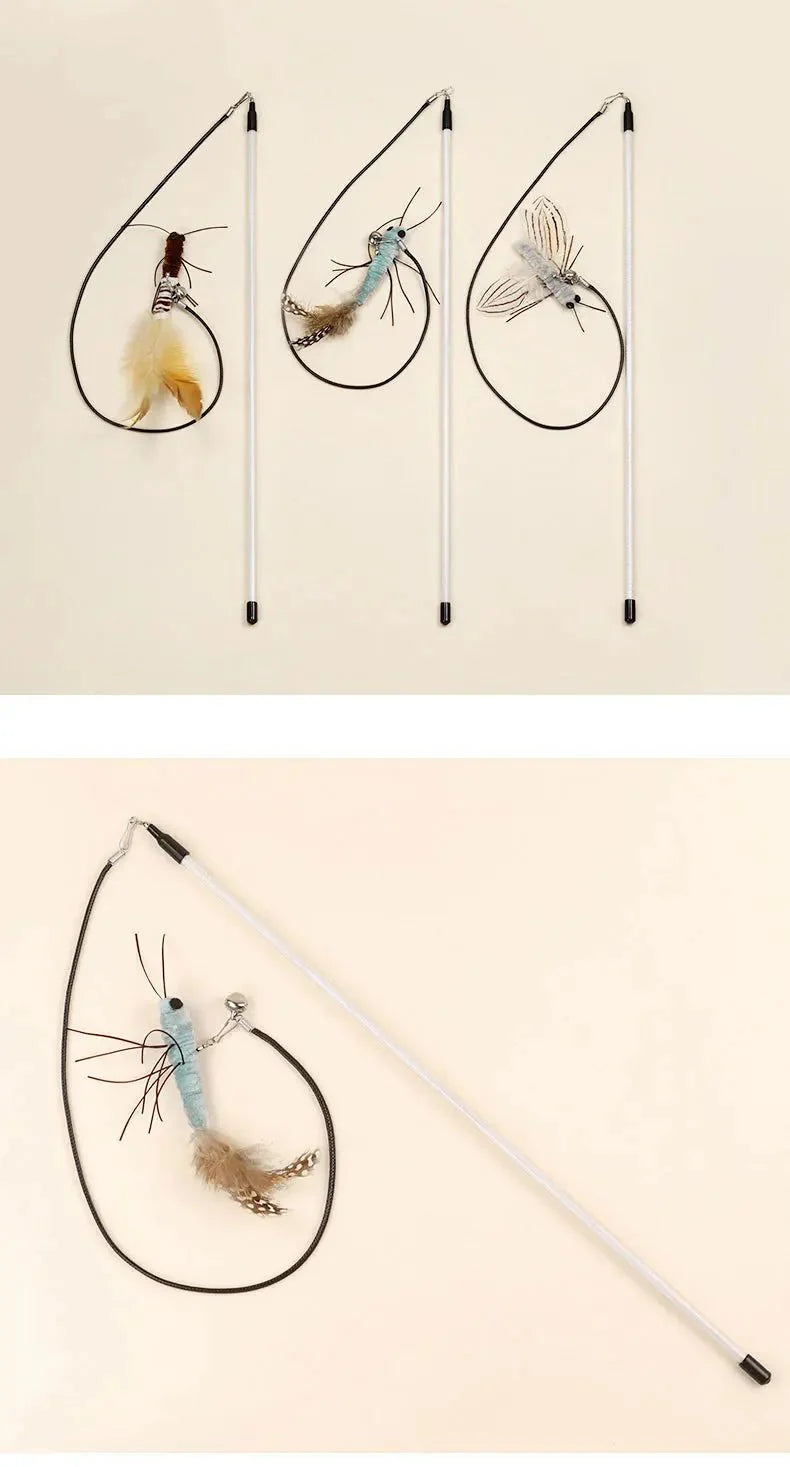 Teasing Cat Toy – Dragonfly Feather Wand with Optional Stick