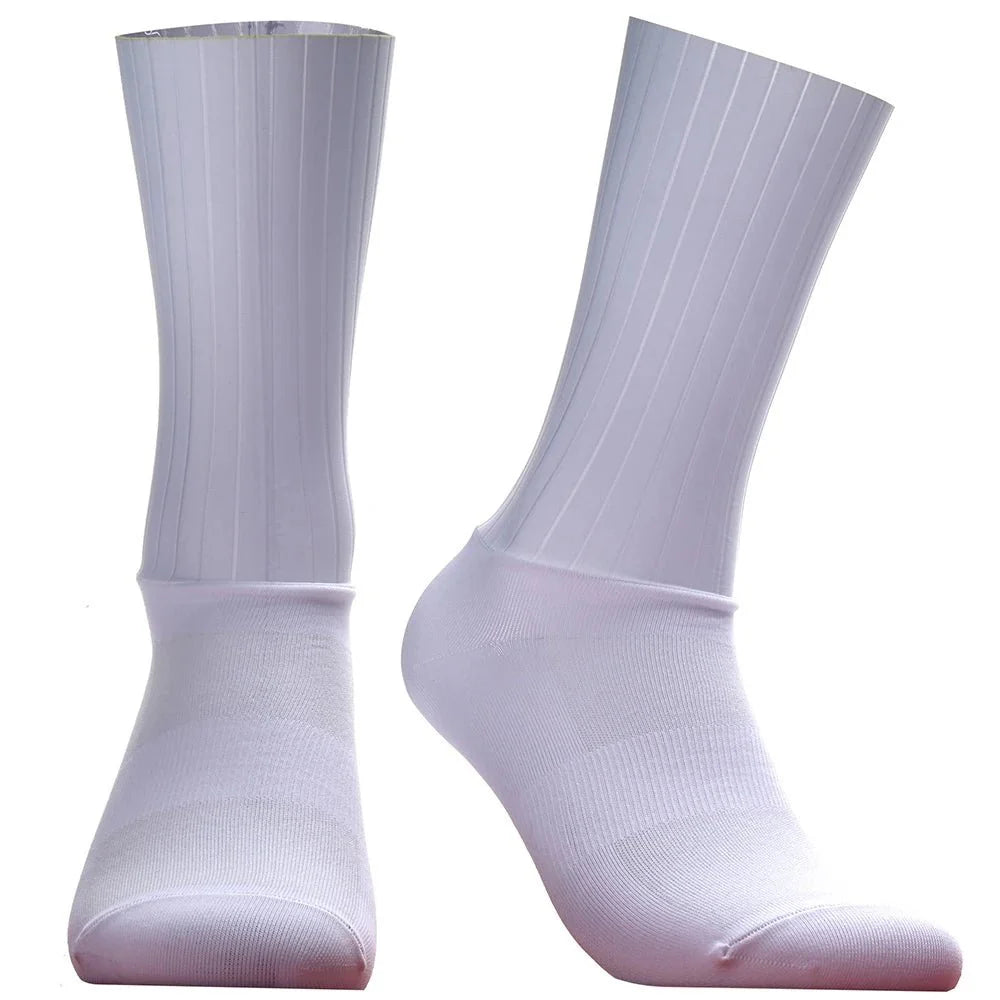 Unisex Anti-Slip Aero Cycling Socks – Silicone-Striped Knee-High Sports Socks