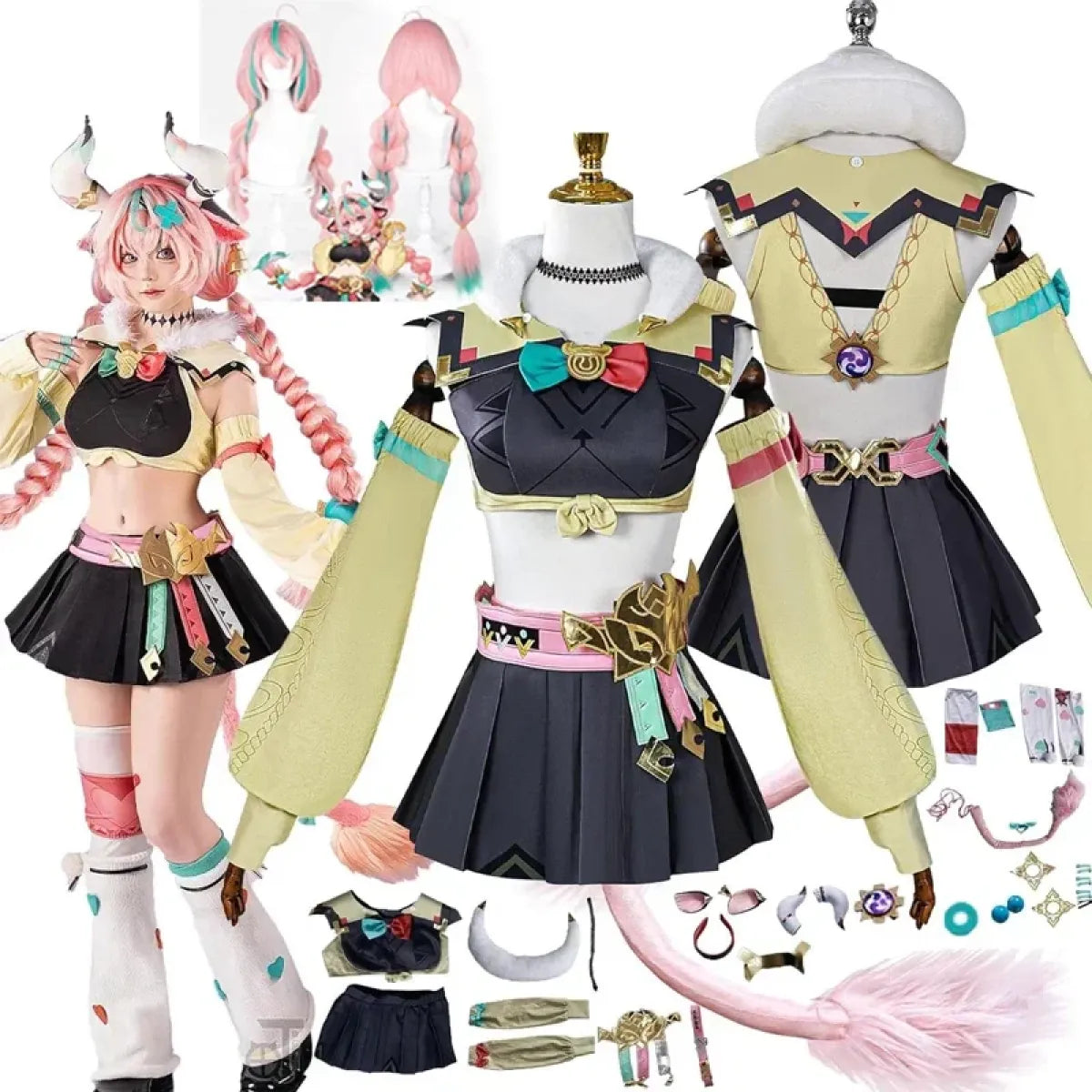 Varesa Genshin Cosplay Costume Set – Kawaii Skirt Wig Tail Outfit