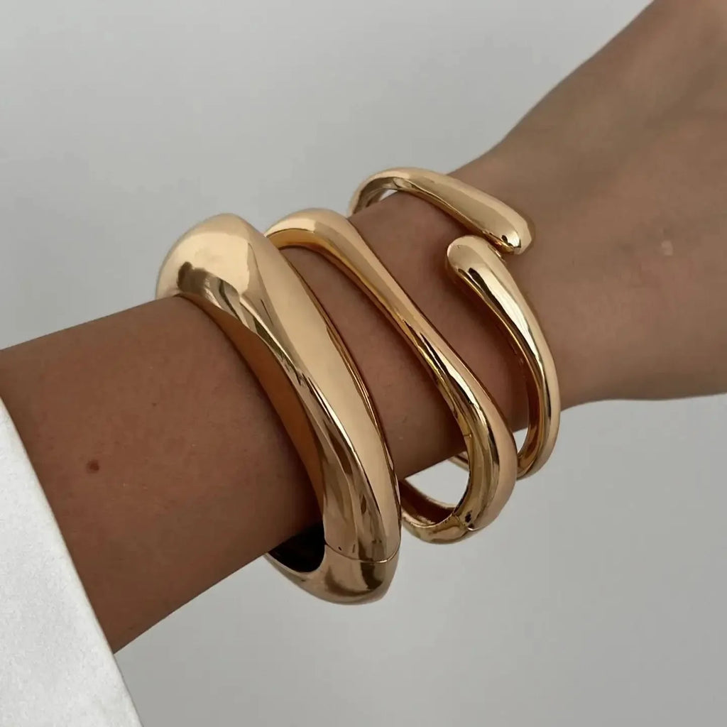 Vintage Punk Quartz Cuff Bangles | Geometric Metal Bracelets for Women and Men