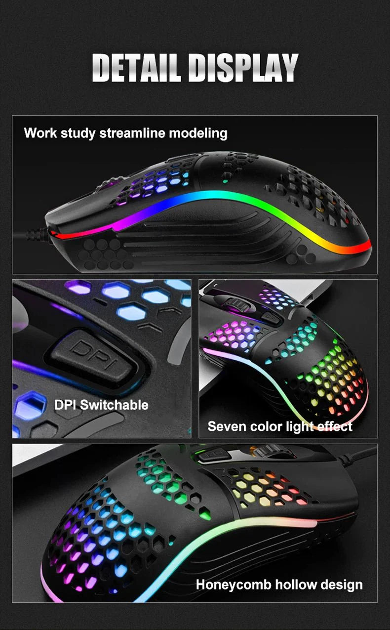 Wired Gaming Mouse | 1600 DPI Optical USB with 7 Breathing LED Lights