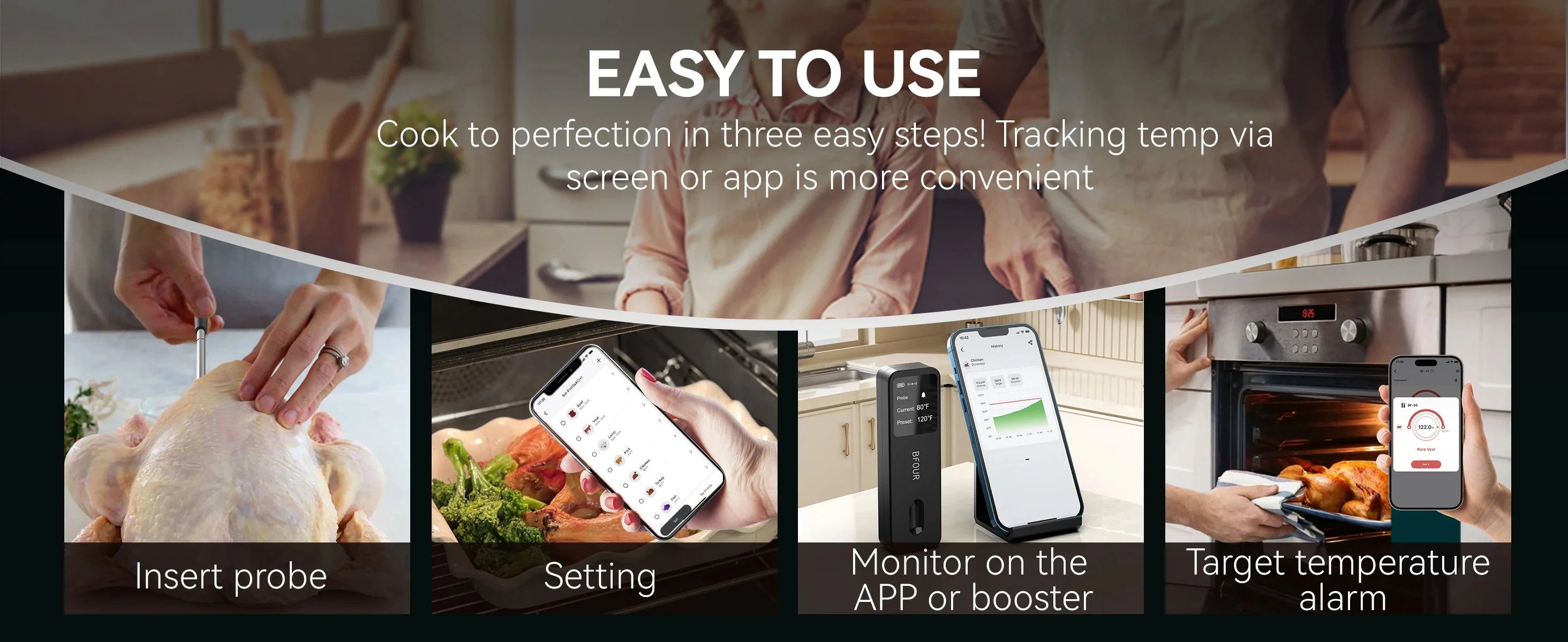Wireless Bluetooth Meat Thermometer – IP67 Waterproof Probes with LCD Screen & Rechargeable Booster