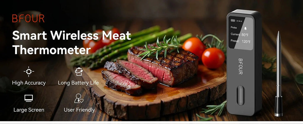 Wireless Bluetooth Meat Thermometer – IP67 Waterproof Probes with LCD Screen & Rechargeable Booster