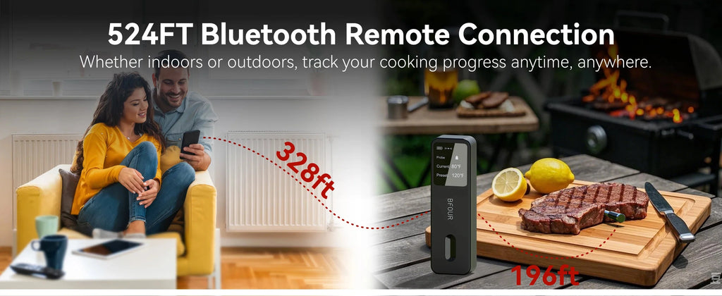 Wireless Bluetooth Meat Thermometer – IP67 Waterproof Probes with LCD Screen & Rechargeable Booster