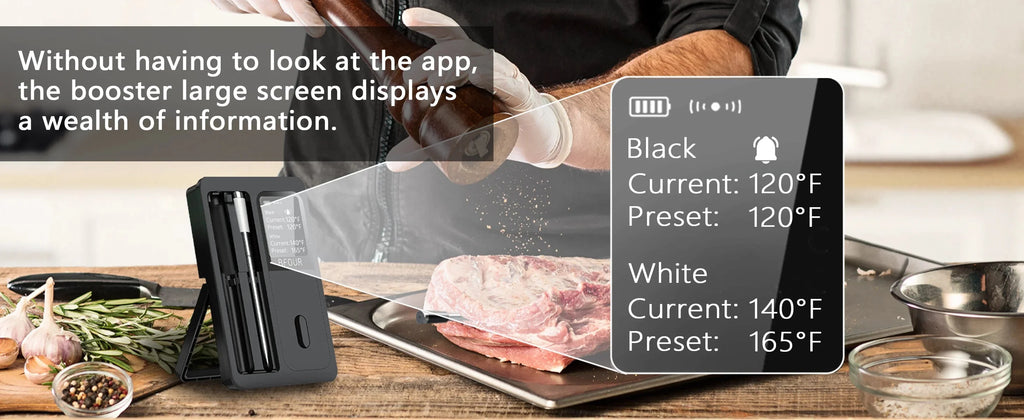 Wireless Bluetooth Meat Thermometer – IP67 Waterproof Probes with LCD Screen & Rechargeable Booster