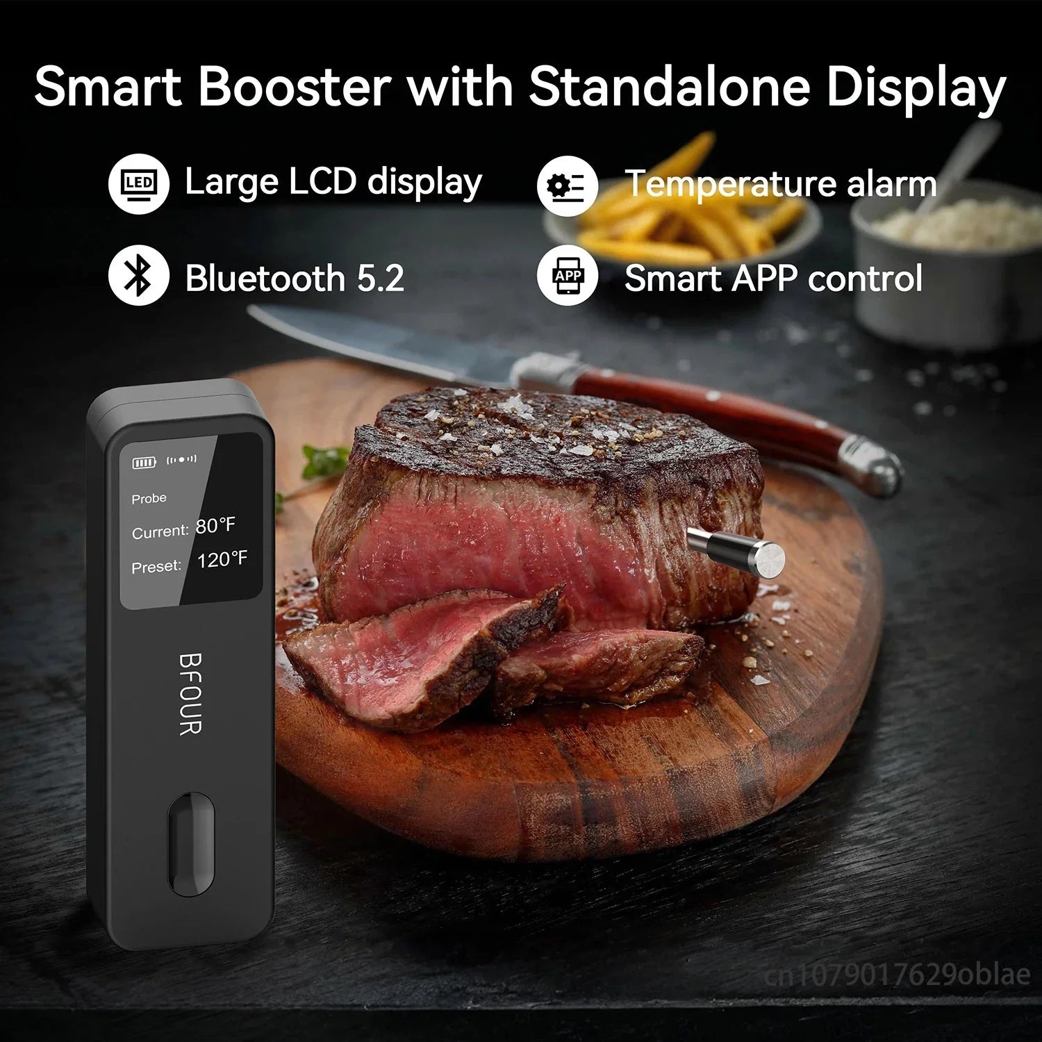 Wireless Bluetooth Meat Thermometer – IP67 Waterproof Probes with LCD Screen & Rechargeable Booster