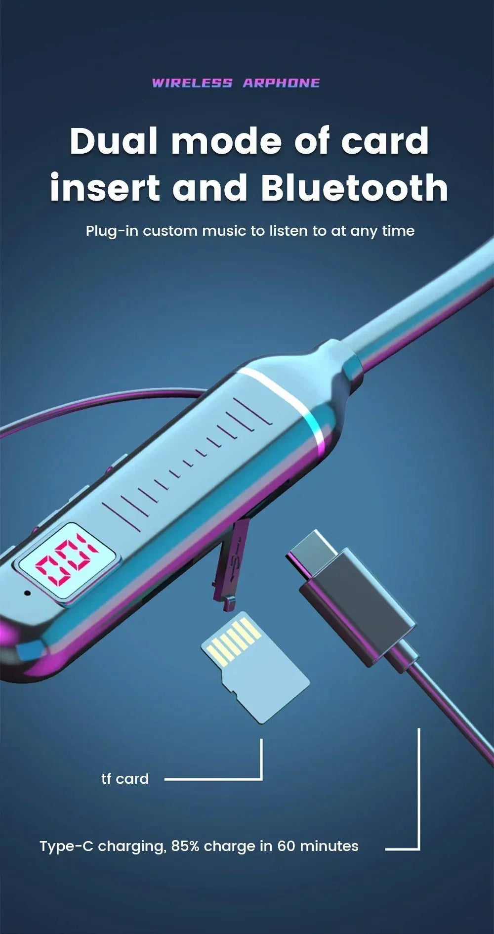 Wireless Neckband Headphones | Bluetooth 5.2 Earphones with Noise Cancelling and LED Display