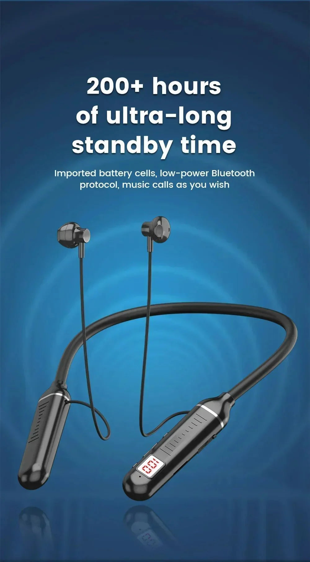 Wireless Neckband Headphones | Bluetooth 5.2 Earphones with Noise Cancelling and LED Display