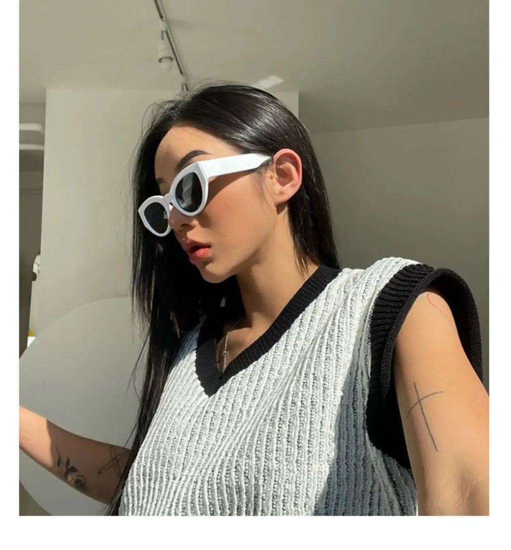 Women’s Small Cat Eye Sunglasses | Vintage Oval Fashion Shades with Mirror Lenses