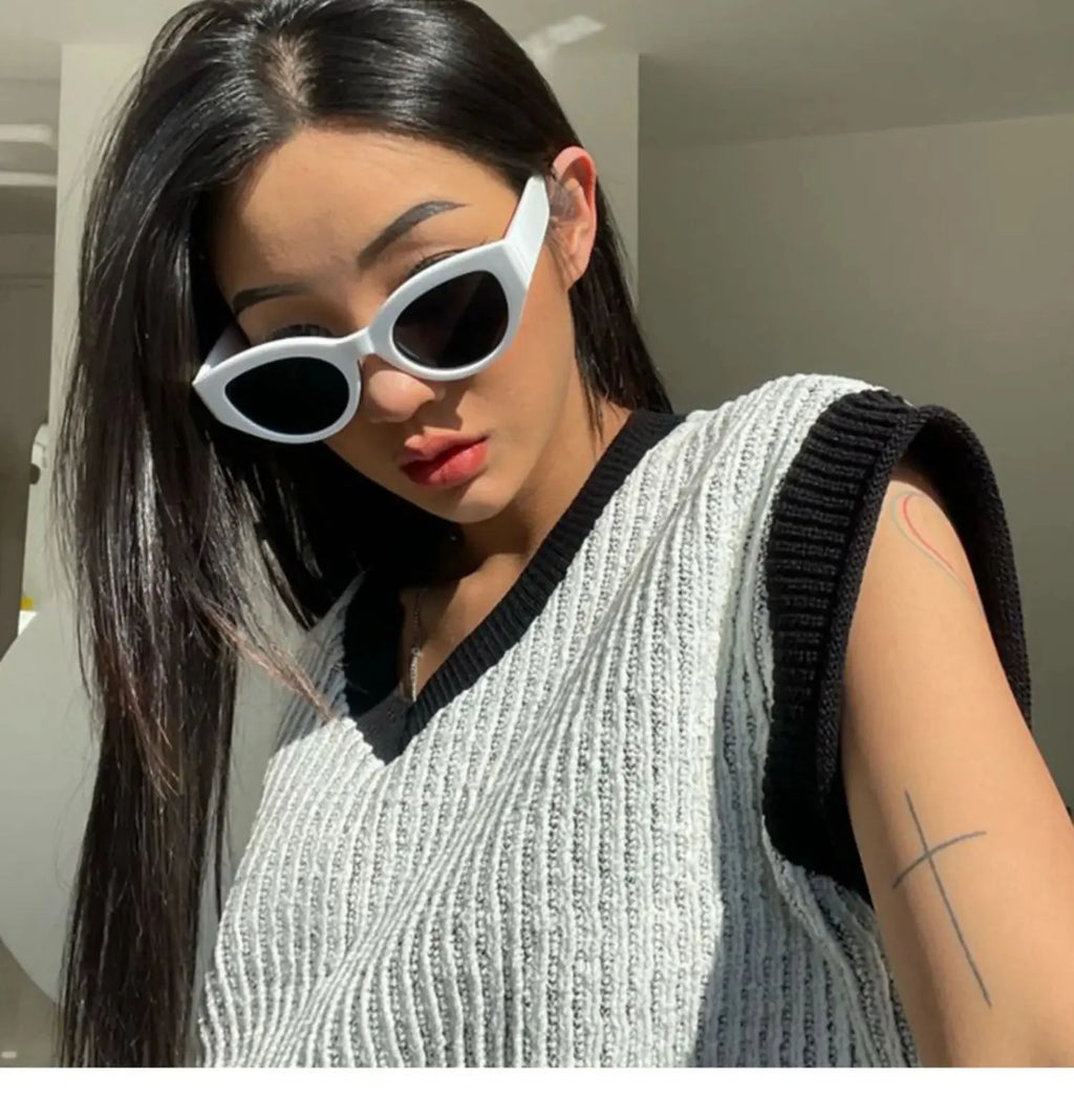 Women’s Small Cat Eye Sunglasses | Vintage Oval Fashion Shades with Mirror Lenses
