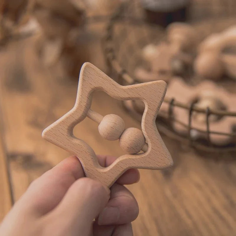 Wooden Baby Rattles Set – Beech Wood Teether Musical Montessori Toy
