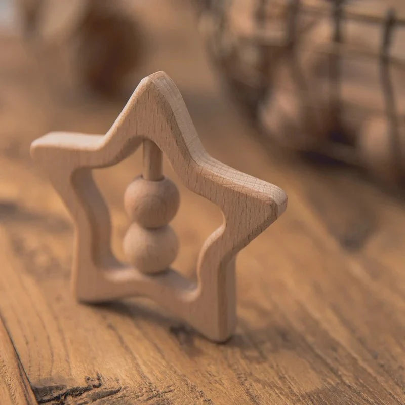 Wooden Baby Rattles Set – Beech Wood Teether Musical Montessori Toy