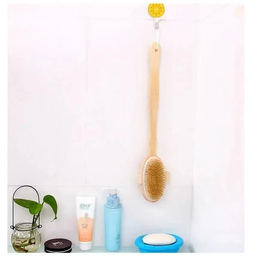 Wooden Long Handle Bath Brush, Soft Pig Bristle Body Cleaning and Massage Tool